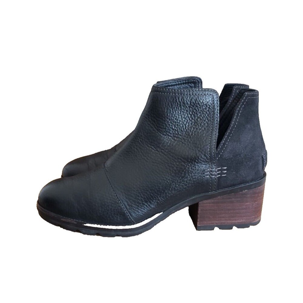 SOREL Cate Cut-Out Black Leather and Suede Waterproof Boots size 9 - Picture 5 of 10